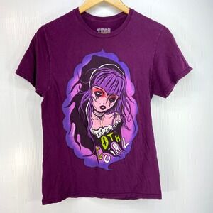 Hot Top Teen Hearts Goth Girl Purple Graphic Tee Short Sleeve Shirt Womens Small